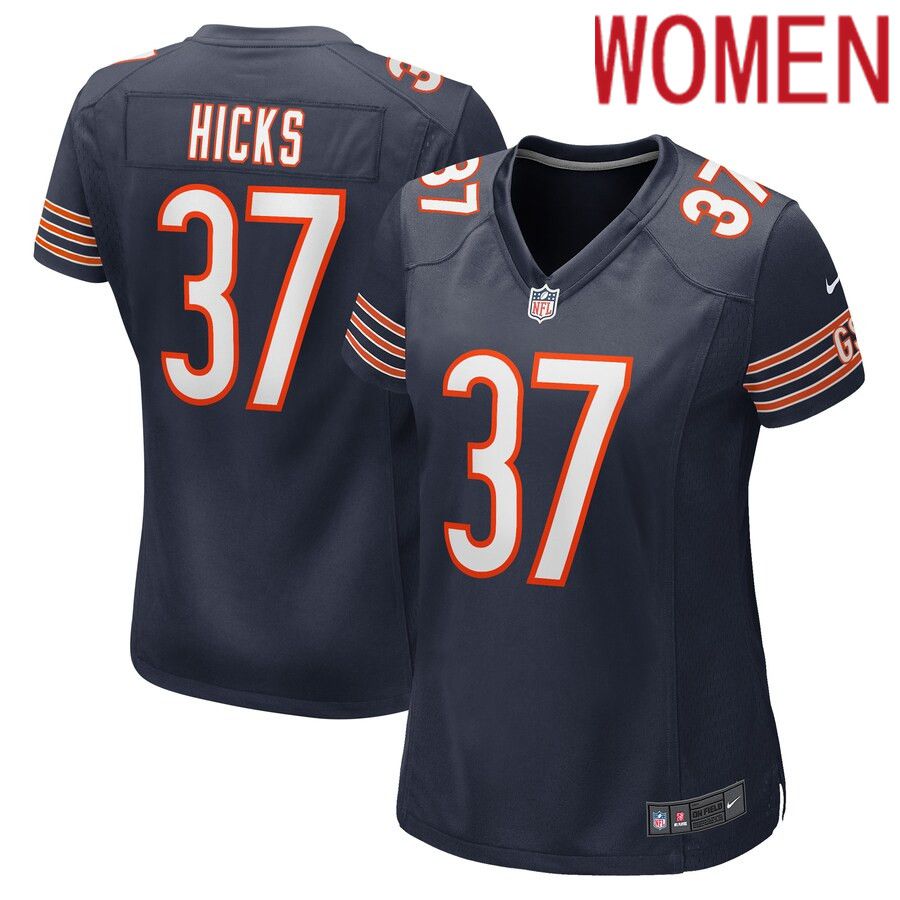 Women Chicago Bears 37 Elijah Hicks Nike Navy Game Player NFL Jersey